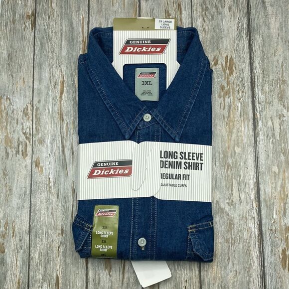 Big Mens Genuine Dickies Heavyweight Long Sleeve Denim Button Down Shirt Size 3X - Picture 1 of 5